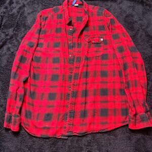 Mens flannel button up shirt redblack